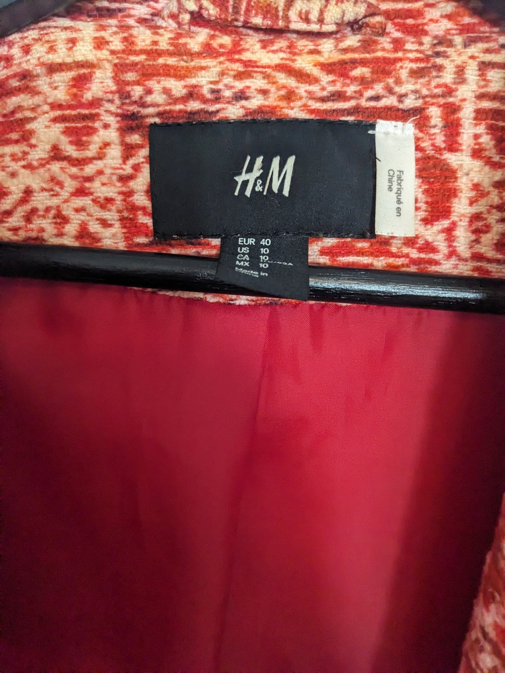 H&M Red Multicolor Patterned Open Front Blazer - Picture 2 of 3